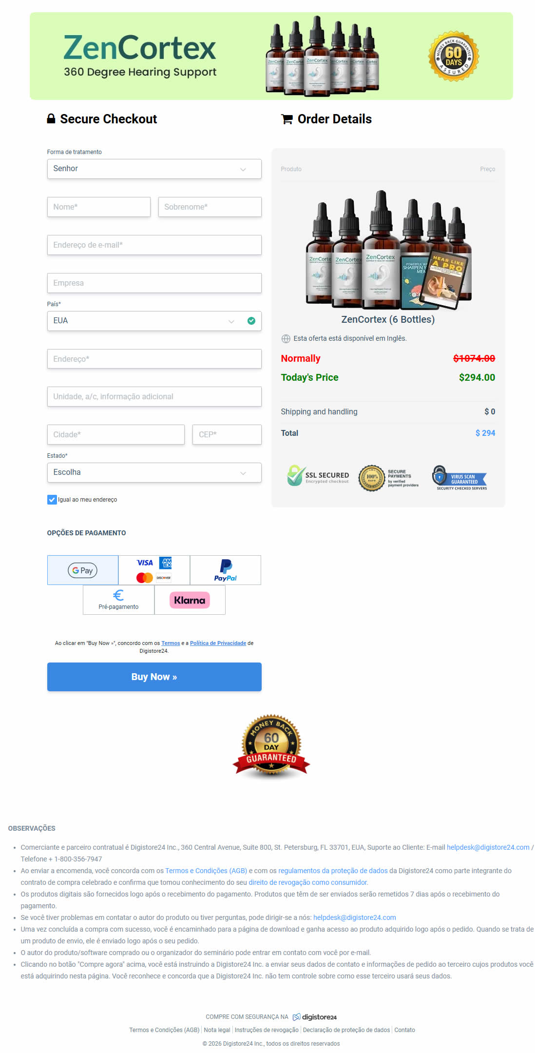 ZenCortex Order Checkout Page